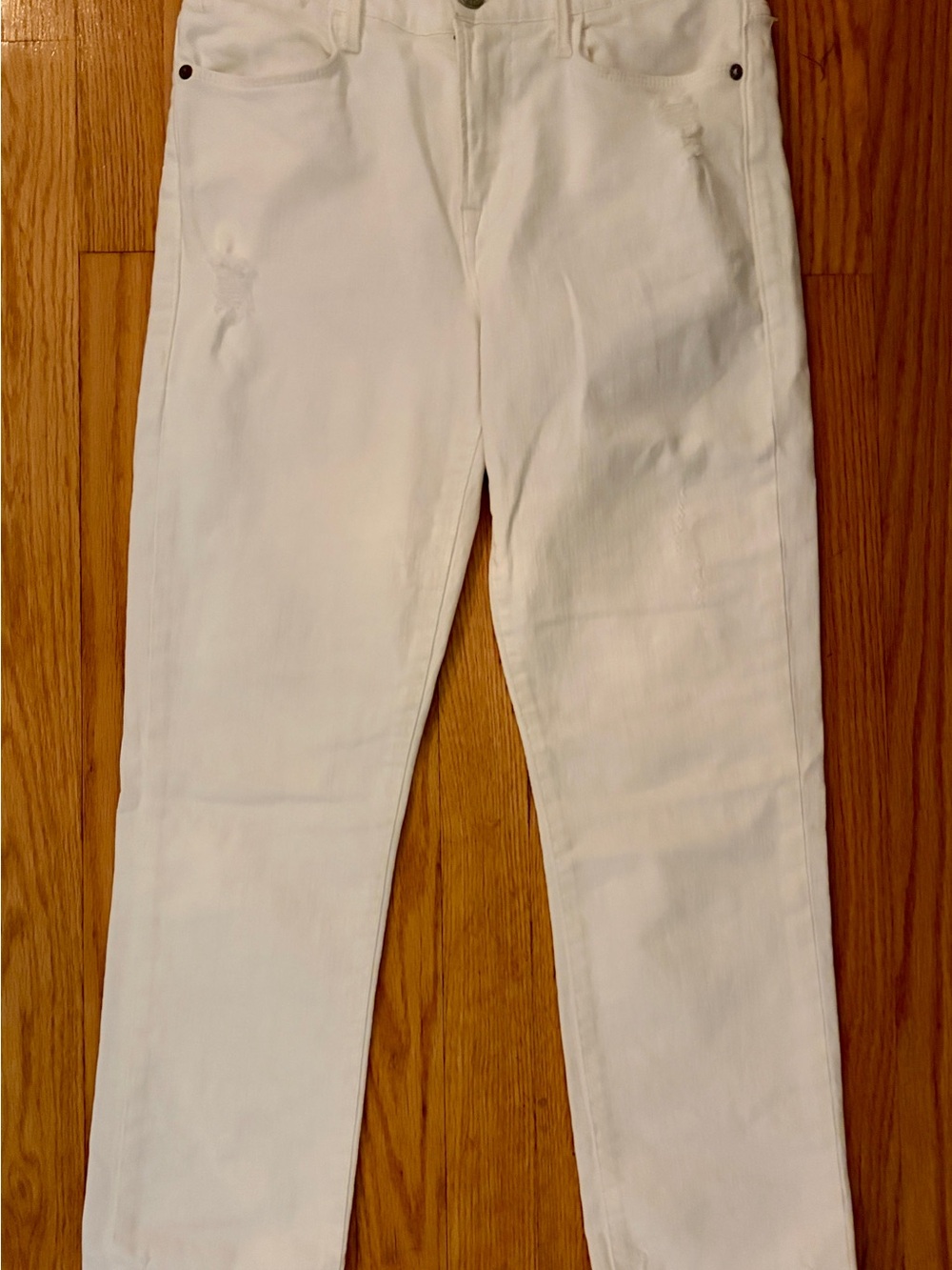 FRAME Le High Straight Distressed Raw Hem White Jeans Size 28 NWOT